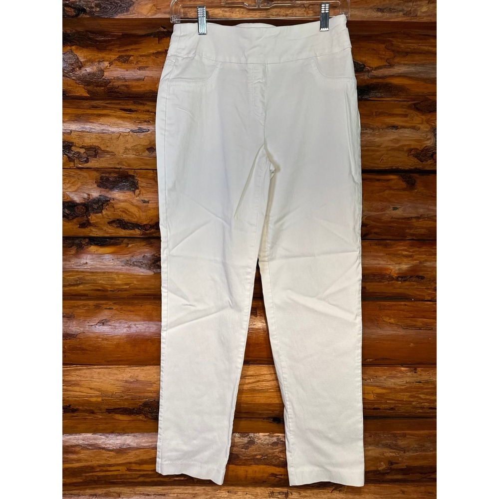 Ruby Rd White Casual Pants Cropped Leg Pull-On Elastic Waist Size 8